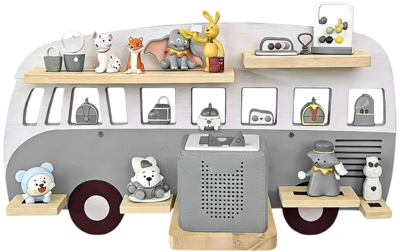 relaxdays Toniebox-Regal Bus, MDF / Holz, Grau / Hellbraun