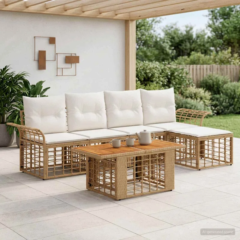 set divano da giardino 6 pz. naturale e Cremweiß polyrattan