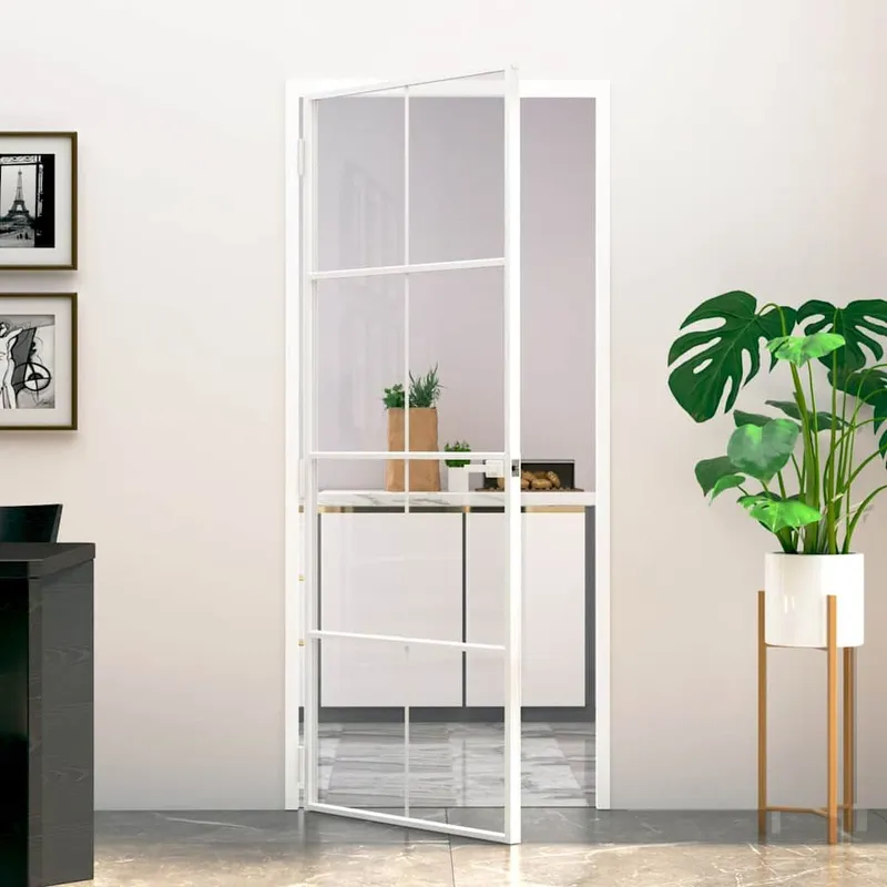 Innentür bianco 83x201,5 cm Hartglas & Aluminium Schlank
