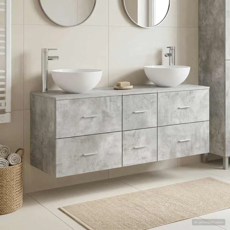Badezimmerschrank-Set 3 stk. Betongrau 49,5 x 35 x 63 cm