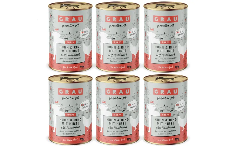 Grau Nassfutter Puppy – Huhn, Rind und Hirse 6 x 400 g