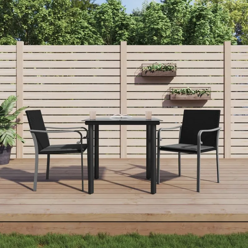 3 pz. set pranzo da giardino con cuscini Poly Rattan e acciaio