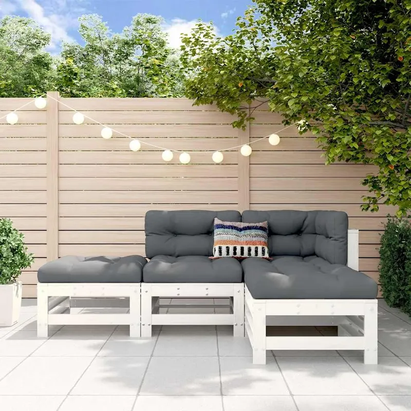 4-tlg. Garten-Lounge-Set Weiß Massivholz Kiefer