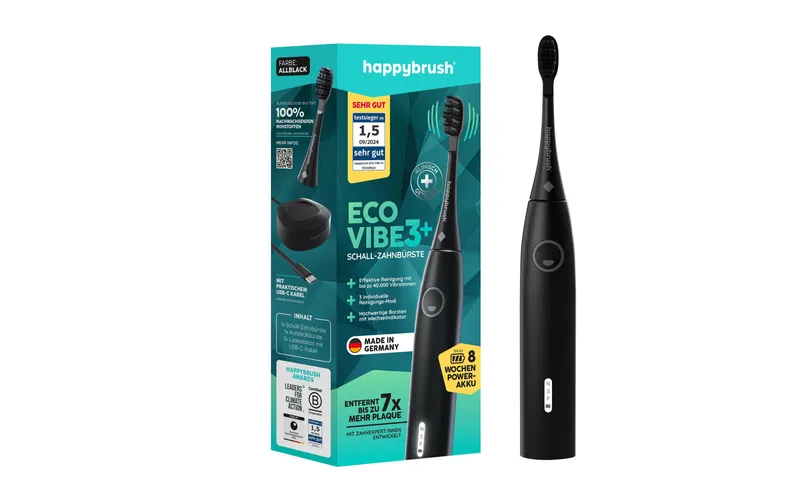 happybrush Schallzahnbürste StarterKit Eco VIBE 3+ Allblack
