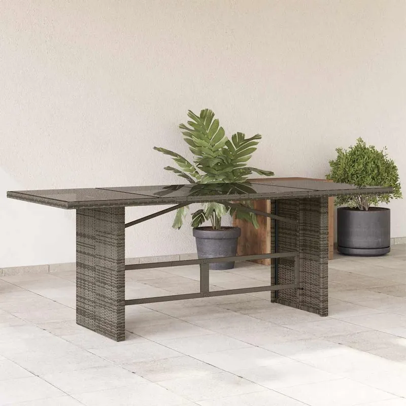 Gartentisch mit Glasplatte grigio 190x80x75 cm Poly Rattan