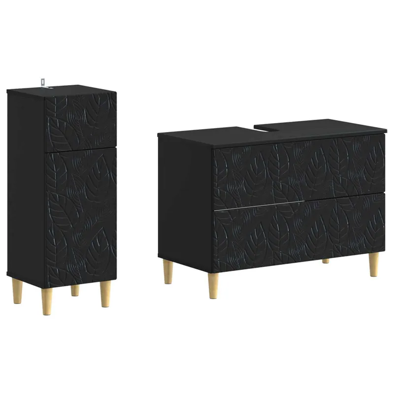2-teiliges Badezimmer Schrank Set DELFT Schwarz Holzwerkstoff