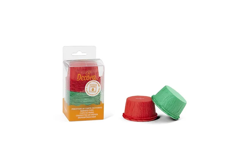 Decora Muffin Backform Ruffled, rouge et vert, 25 pièces
