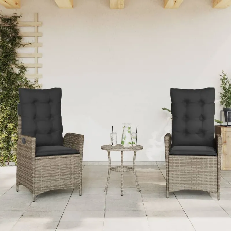 Chaises inclinables de jardin lot de 2 et coussins gris rotin