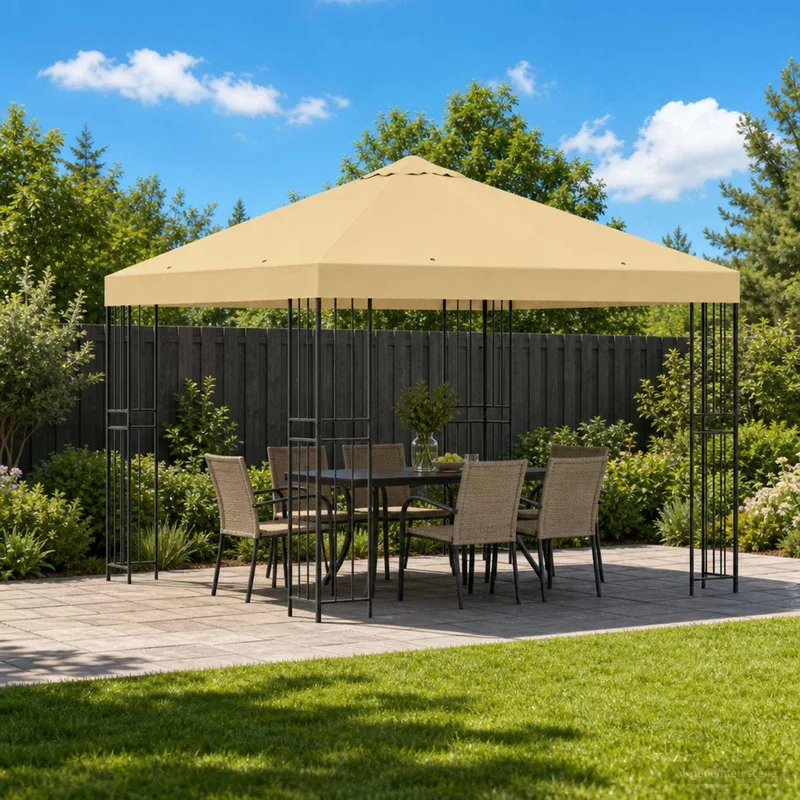 Pavillon 3 x 3 m Crème Polyester et Acier 190 gsm