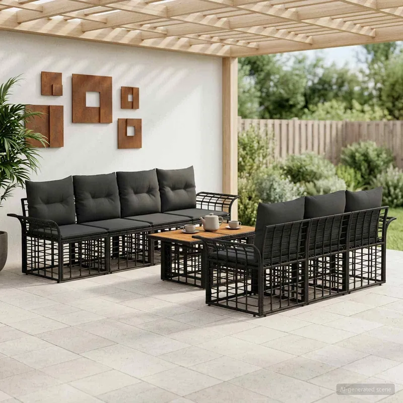 Gartensofa-set 8 stk. Schwarz und Dunkelgrau Poly-Rattan
