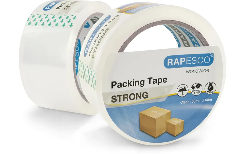 Rapesco starkes Packband 50 mm x 60 m, transparent, 2 pièces