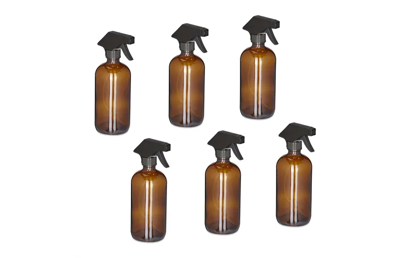 relaxdays Sprühflaschen 500 ml, Braun, 6 Stück