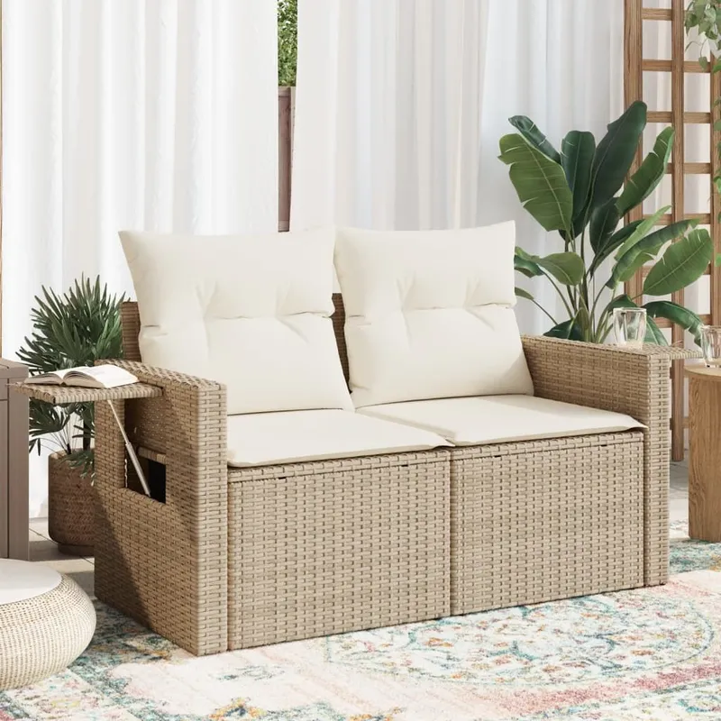 divano da giardino con cuscini 2-Sitzer beige Poly Rattan