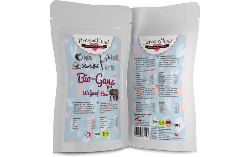 HerzensHund Nassfutter Welpe Bio-Gans avec Bio-Apfel, 130 g