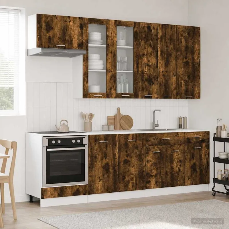 Unité de cuisine LYON 8 pc Chêne fumé Bois d'ingénierie