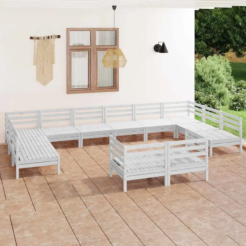 set di salotto esterno bianco in legno massello di abete - 12 posti