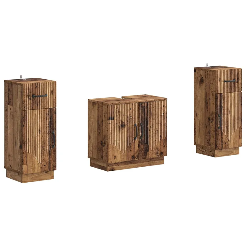 2-teiliges Badezimmer Schrank Set HOORN Altholz Holzwerkstoff