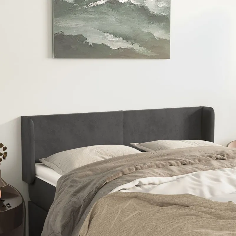 testiera con orecchie grigio scuro 147x16x78/88 cm velluto