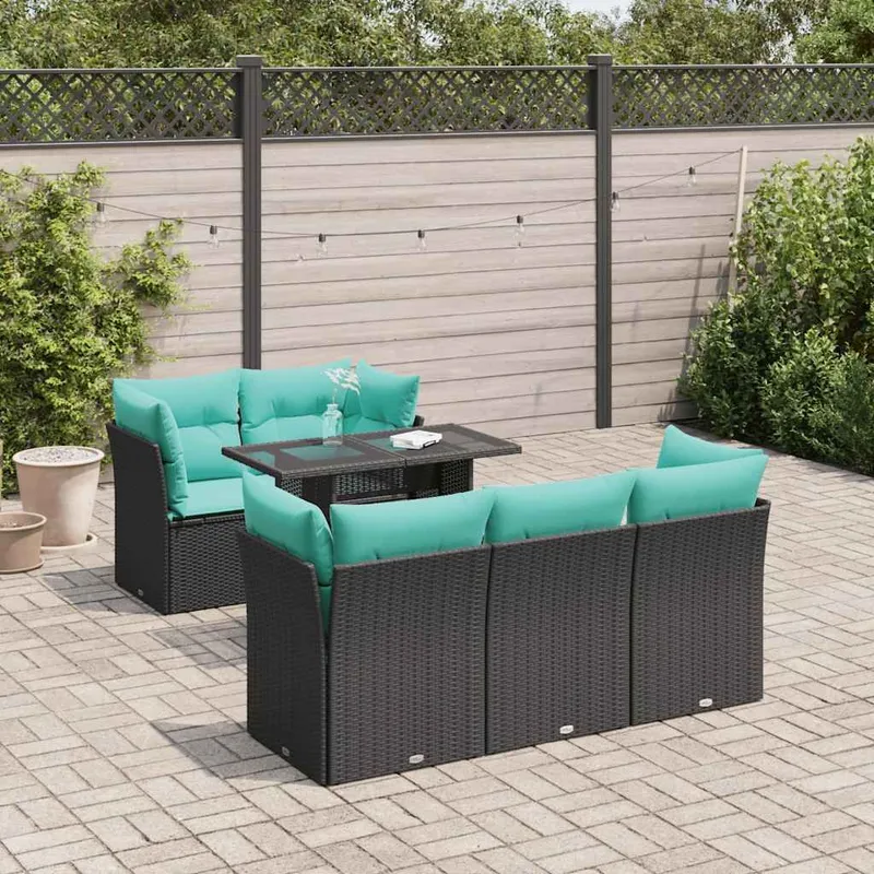 6-tlg. set divano da giardino con cuscini nero Poly Rattan