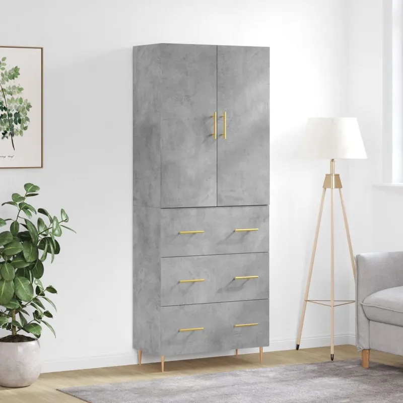 Highboard Betongrau 69,5x34x180 cm engineered wood