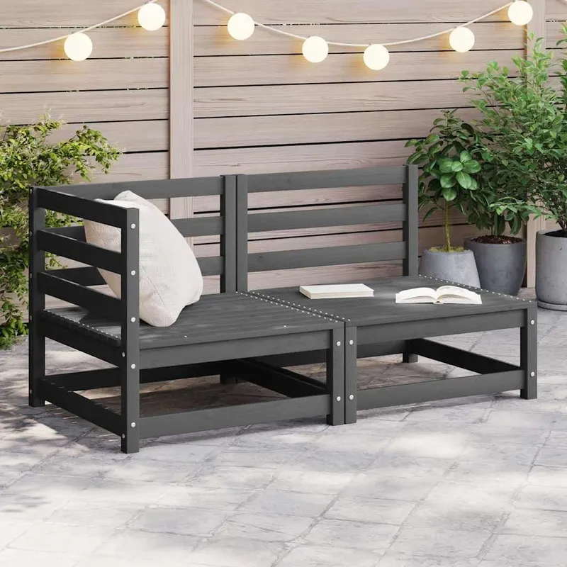 2-tlg. Garten-Lounge-Set Grau Kiefer Massivholz