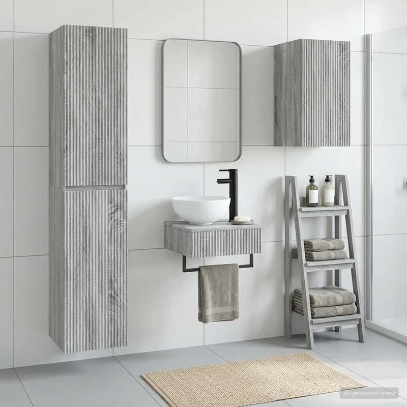 Badezimmermöbel-Set 3 stk. grigio Sonoma 33 x 34,5 x 160 cm