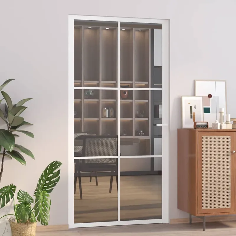 Porte intérieure 102,5x201,5 cm Blanc Verre ESG et aluminium