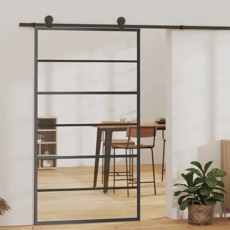Schiebetür ESG-Glas und Aluminium 102x205 cm Schwarz