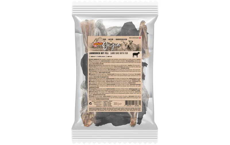 DeliBest Kausnack Origin Lammohren mit Fell 300 g, Schweizer Fleisch