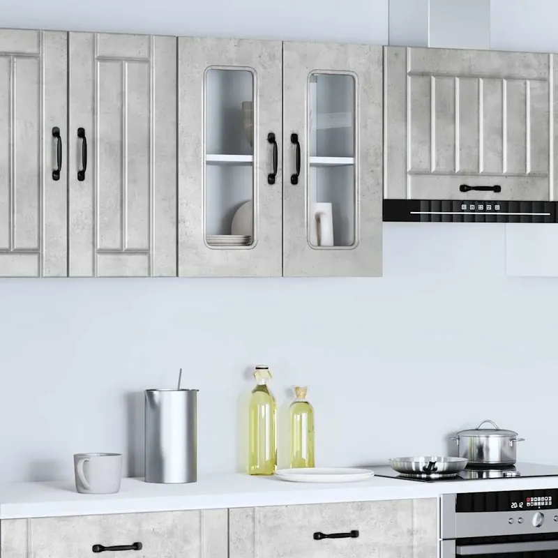 Küchen-Hängeschrank mit Glastür Kalmar Betongrau Holzwerkstoff