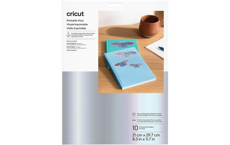 Cricut Vinylfolie Joy Xtra bedruckbar A4, 10 Stück, Silber