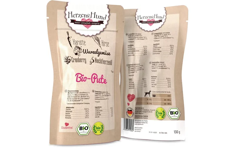 HerzensHund Nassfutter Bio-Pute mit Bio-Gemüse, 130 g