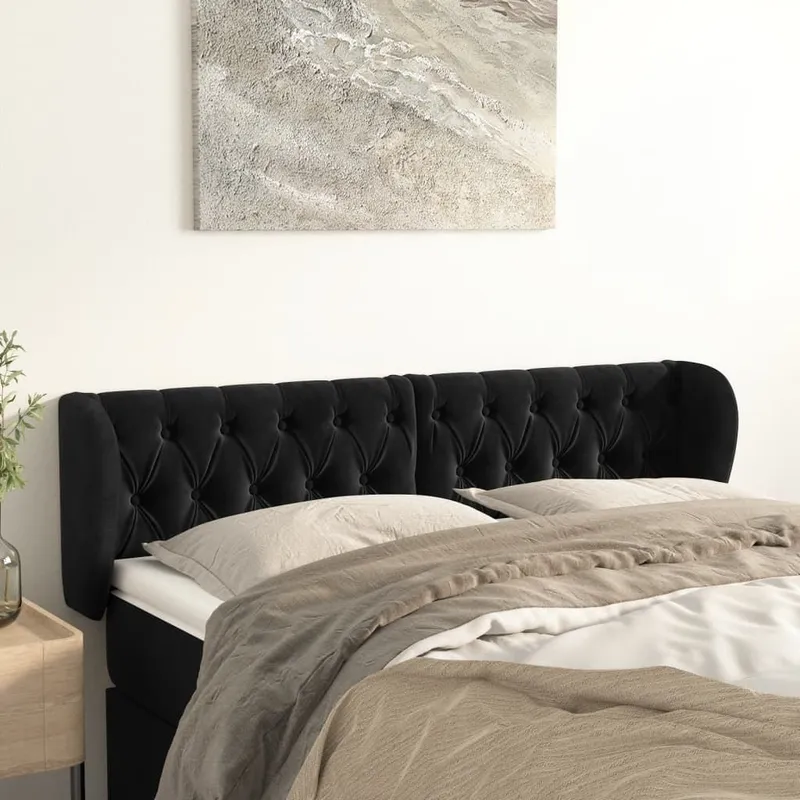 Testiera con Orecchie Nera 163x23x78/88 cm Velluto