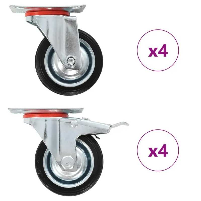 8 pcs Roulettes pivotantes 75 mm