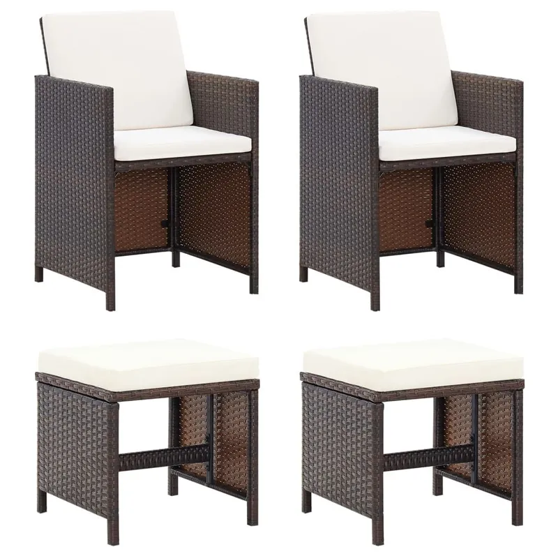 4 pz. Gartenstuhl e Hocker Set Poly Rattan marrone