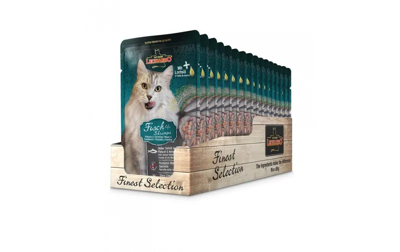 Leonardo Cat Food Nassfutter Fisch & Shrimps, 16 x 85 g