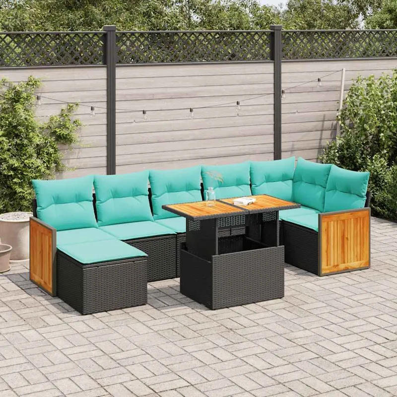 8-tlg. set divano da giardino con cuscini grigio Poly Rattan Akazie