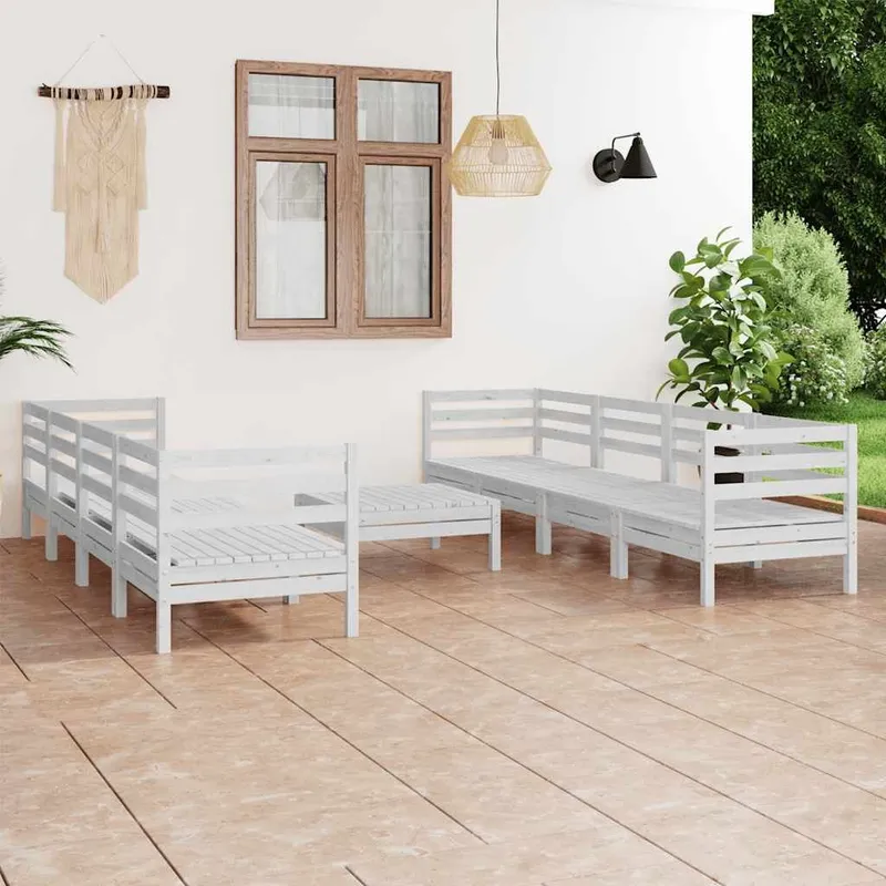 9-tlg. Garten-Lounge-Set bianco legno massiccio pino