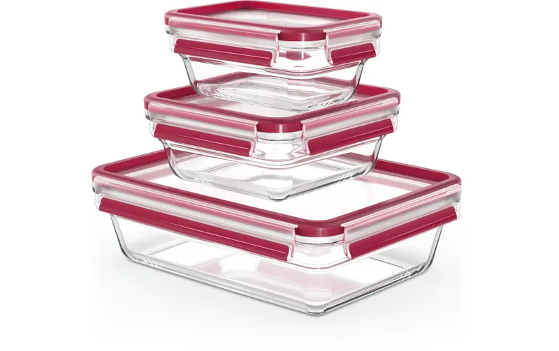 Emsa Vorratsbehälter Clip & Close Eco 3-teilig, transparent/rouge