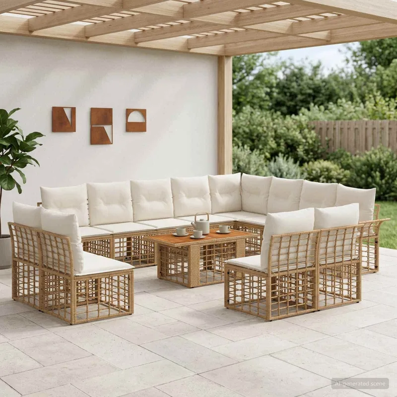 Ensemble de canapé de jardin 13 pc Blanc Naturel et Crème