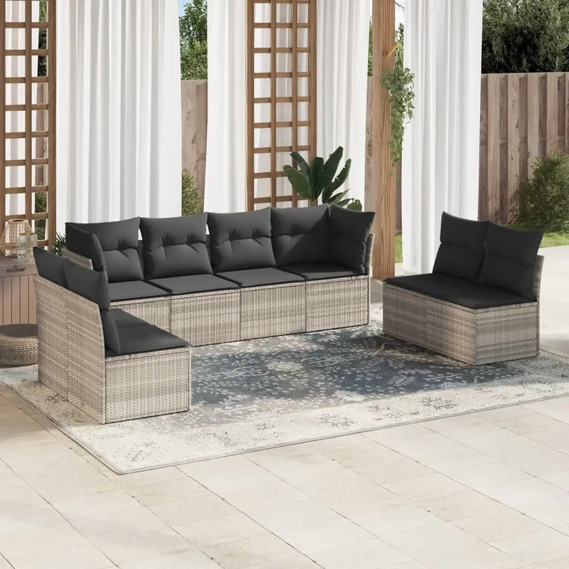 8-tlg. garden sofa set with cushions Hellgrau Poly Rattan