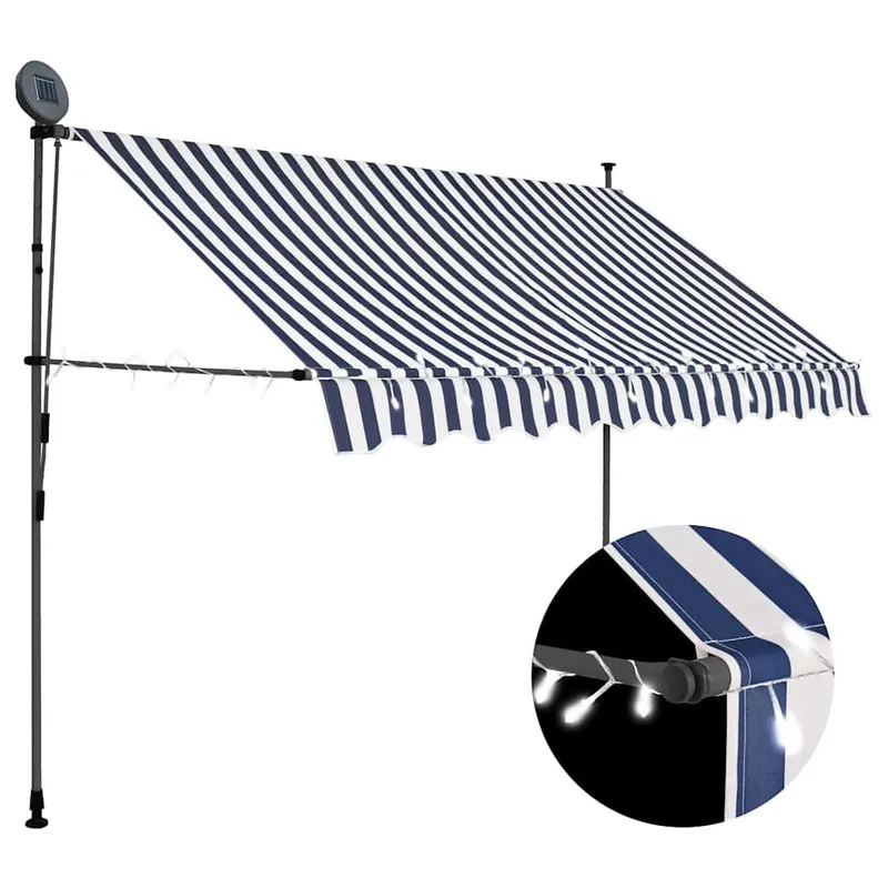 Einziehbare Markise Handbetrieben mit LED 250 cm Blau und Weiß