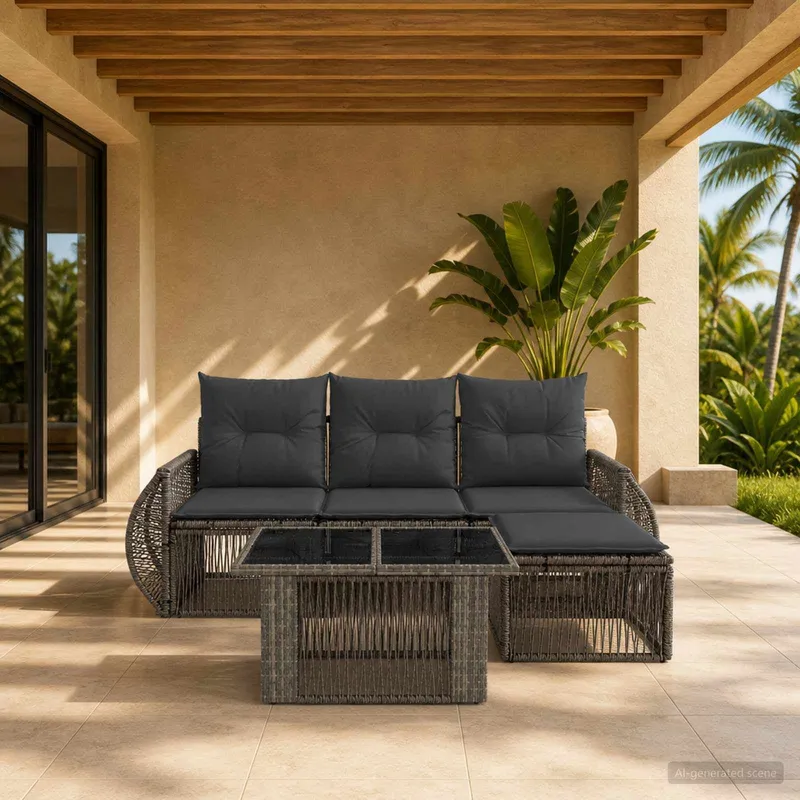 set divano da giardino 5 pz. grigio e grigio scuro polyrattan