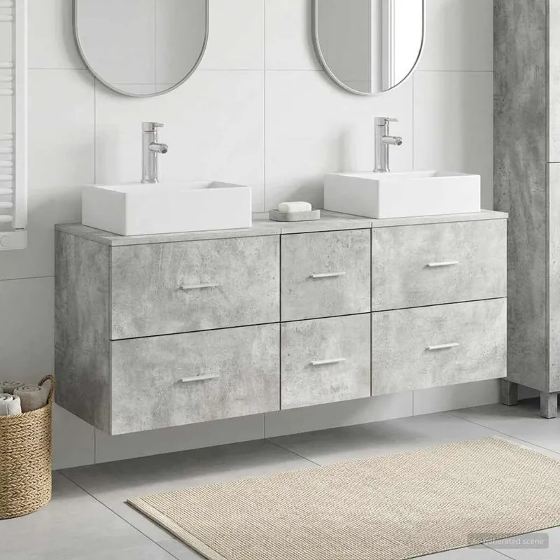 Badezimmerschrank-Set 3 stk. Betongrau 49,5 x 41 x 62,5 cm
