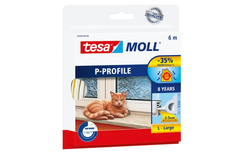 tesa Dichtungsband P-Profil, Weiss, 6 m x 9 mm