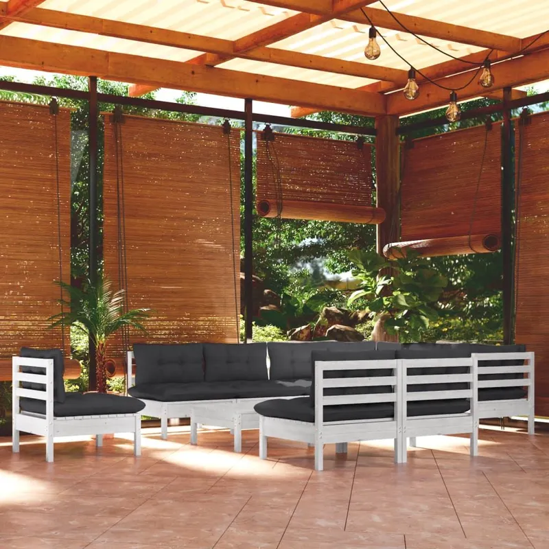 11-tlg. Garten-Lounge-Set mit Kissen bianco Kiefer Massivholz