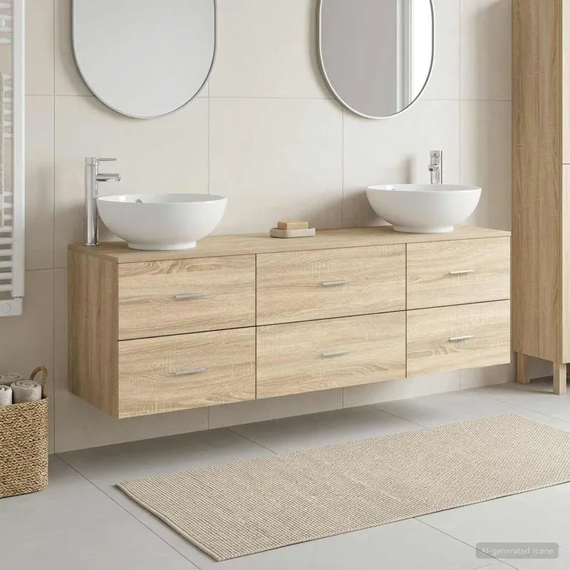 Badezimmermöbel-Set 3 stk. Sonoma-Eiche 49,5 x 44,5 x 65 cm
