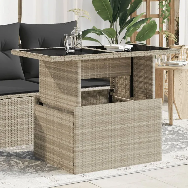 Gartentisch con vetroplatte grigio chiaro 100x55x73 cm Poly Rattan