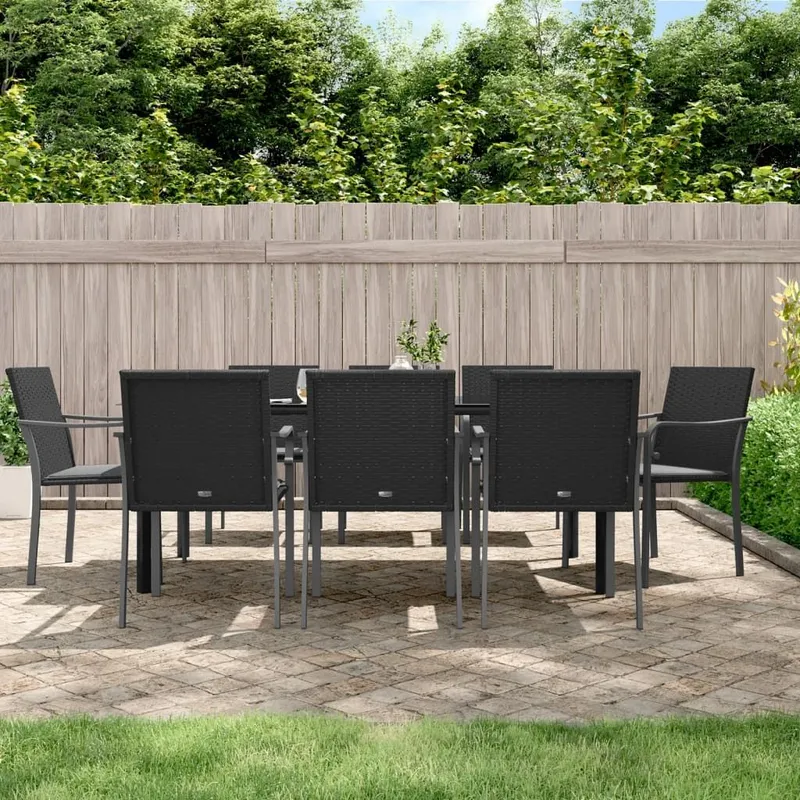 9-tlg. Garten-Essgruppe mit Kissen Poly Rattan und Stahl