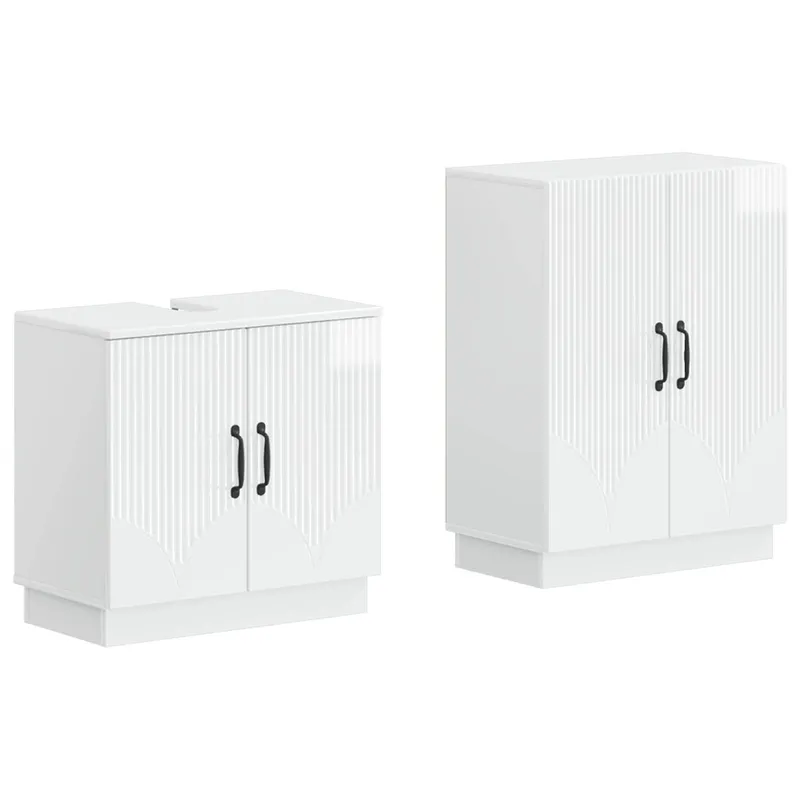 2-teiliges Badezimmer Schrank Set HOORN Hochglanz bianco